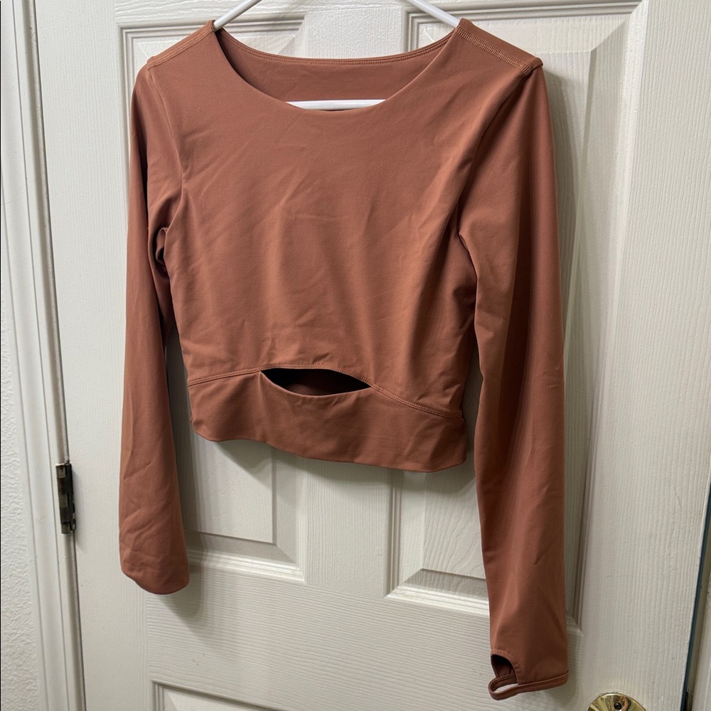 Lululemon activewear light brown Long Sleeve Women's Top with front peekabo